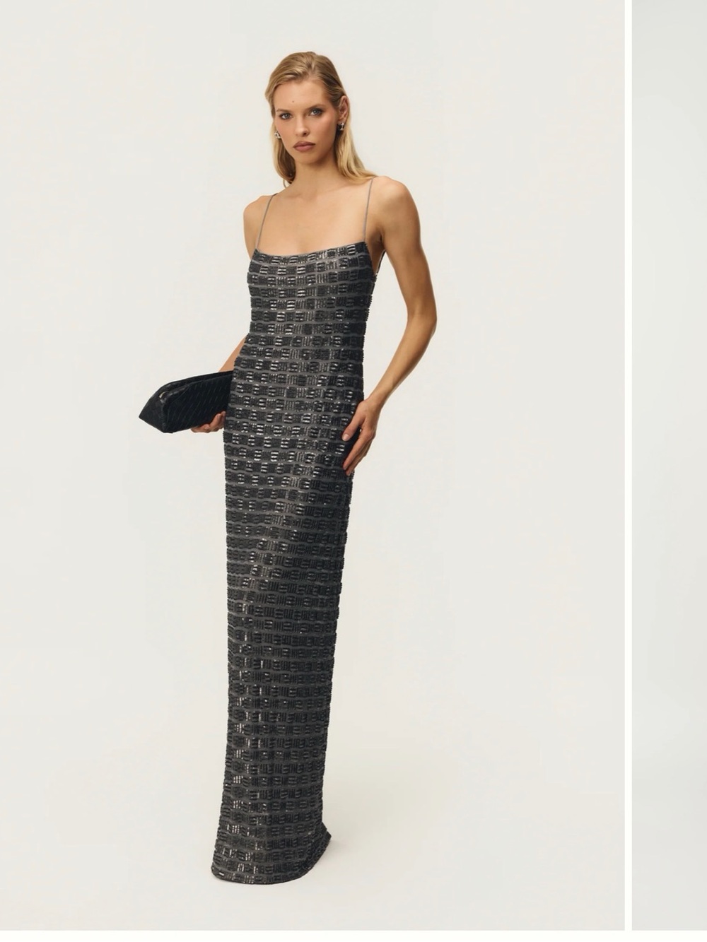 Strapless-Look Black Sequin Maxi Dress